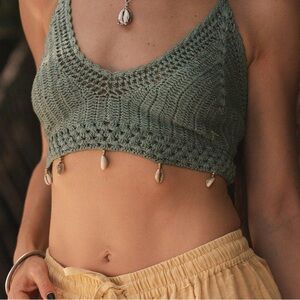 NEW Green Crochet Crop Top with Shell Accents